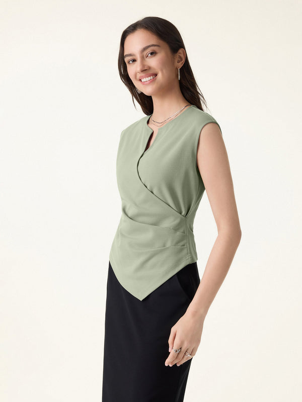 Surplice Wide Shoulder Tucked Angled Tank Top