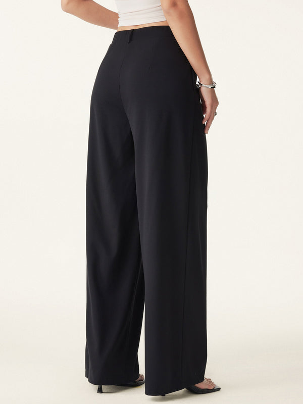 Mid Rise Wide Leg Trouser with Pockets Drapey Bamboo Ponte