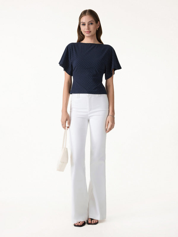 Soft Stretch Cotton Boatneck Flutter Sleeves Polka Dot Top Limited Edition