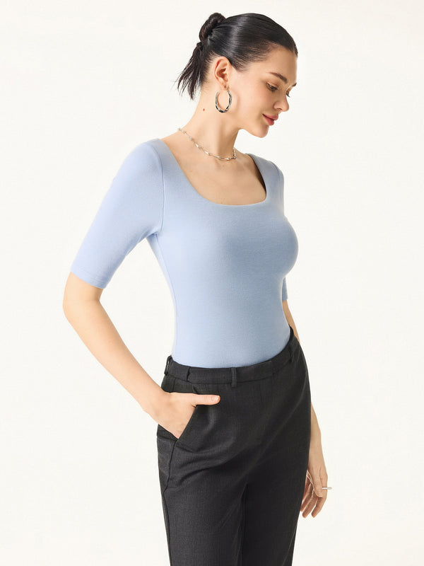 Essential Square Neck Elbow Length Sleeve Bra Top