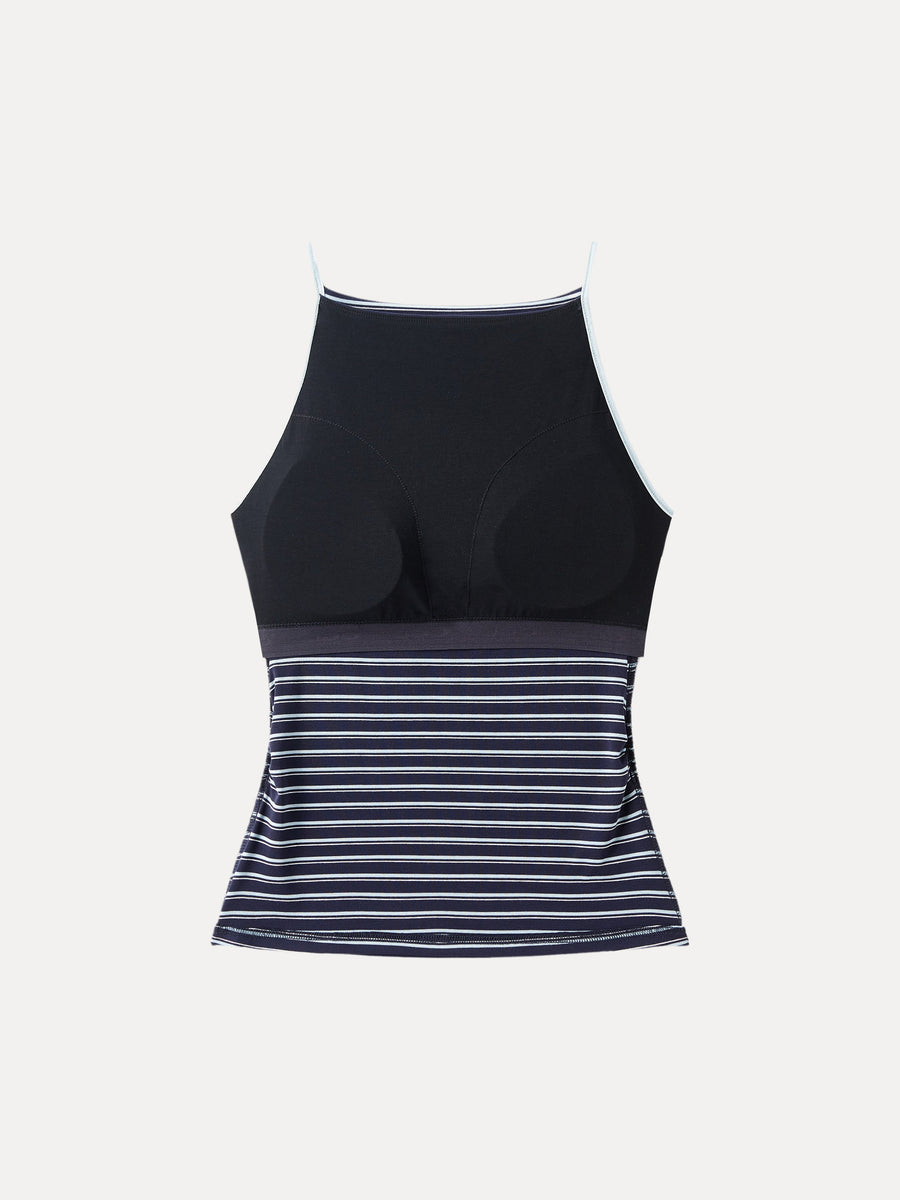 Striped Side Ruched Spaghetti New Airy Bra Tank