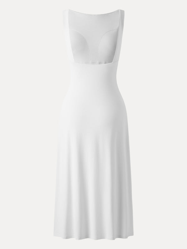 Classy Boatneck Open Back Bandless Midi Bra Dress