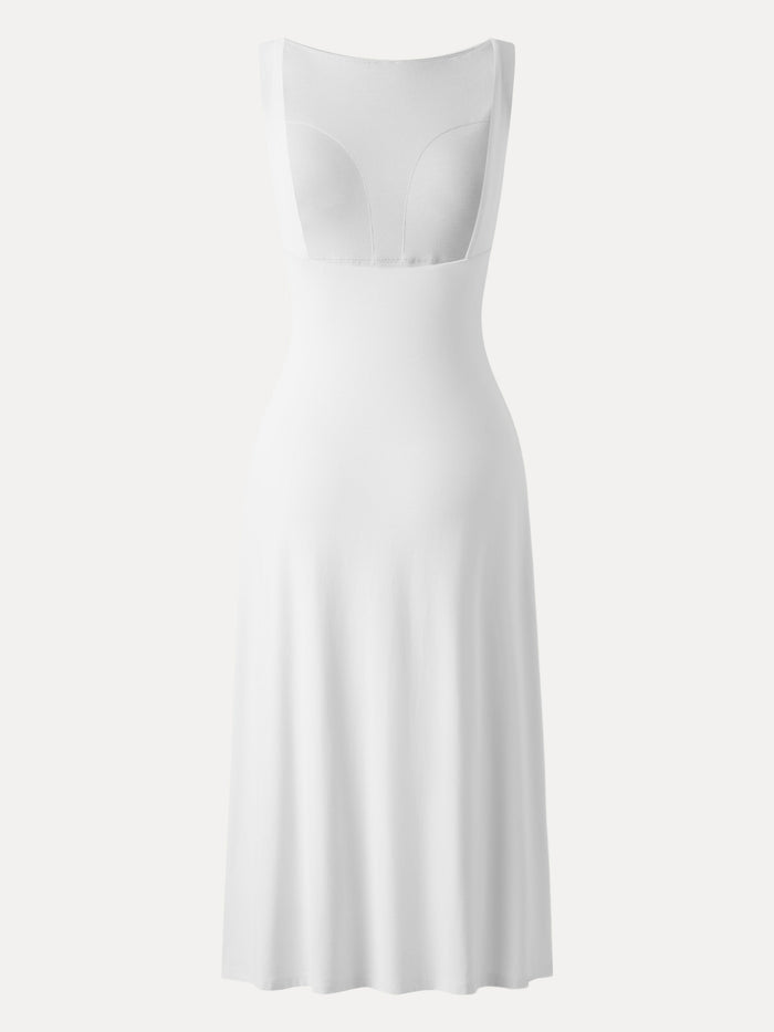 Classy Boatneck Open Back Bandless Midi Bra Dress