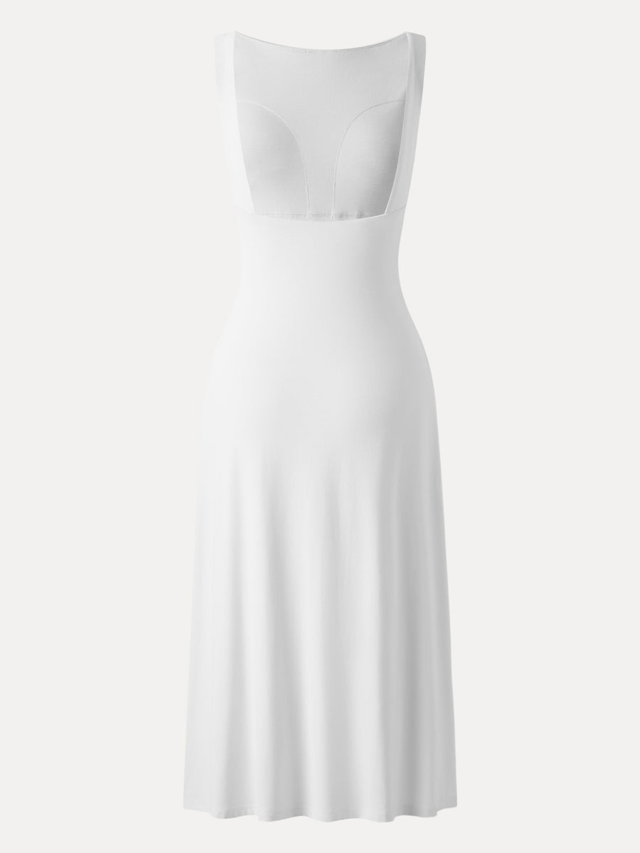 Classy Boatneck Open Back Bandless Midi Bra Dress