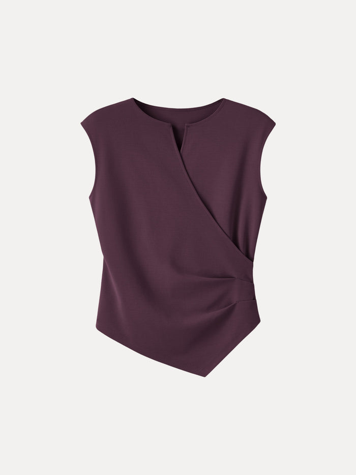 Surplice Wide Shoulder Tucked Angled Tank Top
