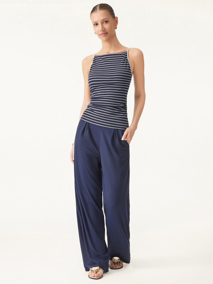 Striped Side Ruched Spaghetti New Airy Bra Tank