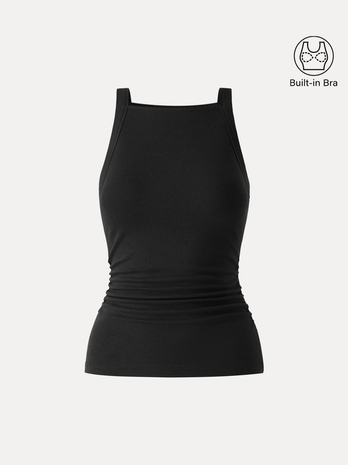 Plantive Chic Square Neck Ruched Rib Bra Tank