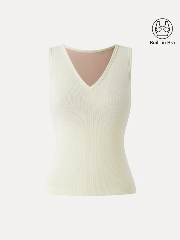 Stretch Cotton Pointelle V-neck Sleeveless Bra Tank