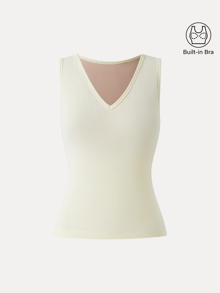 Stretch Cotton Pointelle V-neck Sleeveless Bra Tank