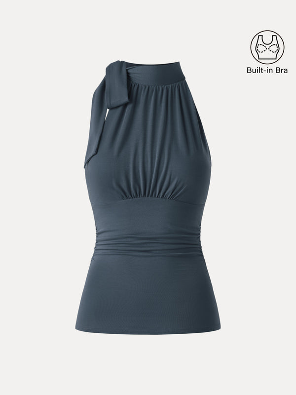Side Ruched High Tie Neck New Airy Bra Tank
