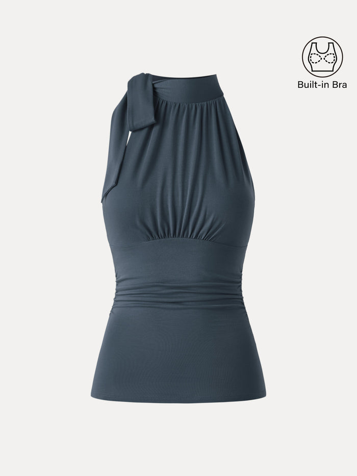 Side Ruched High Tie Neck New Airy Bra Tank