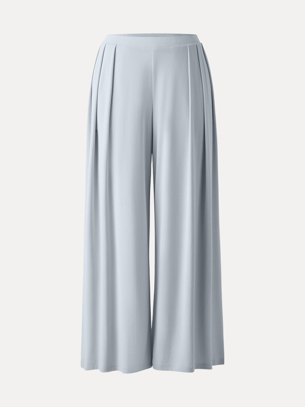 Sandwashed Mid Rise Pleated Wide Leg Palazzo Pant with Pockets