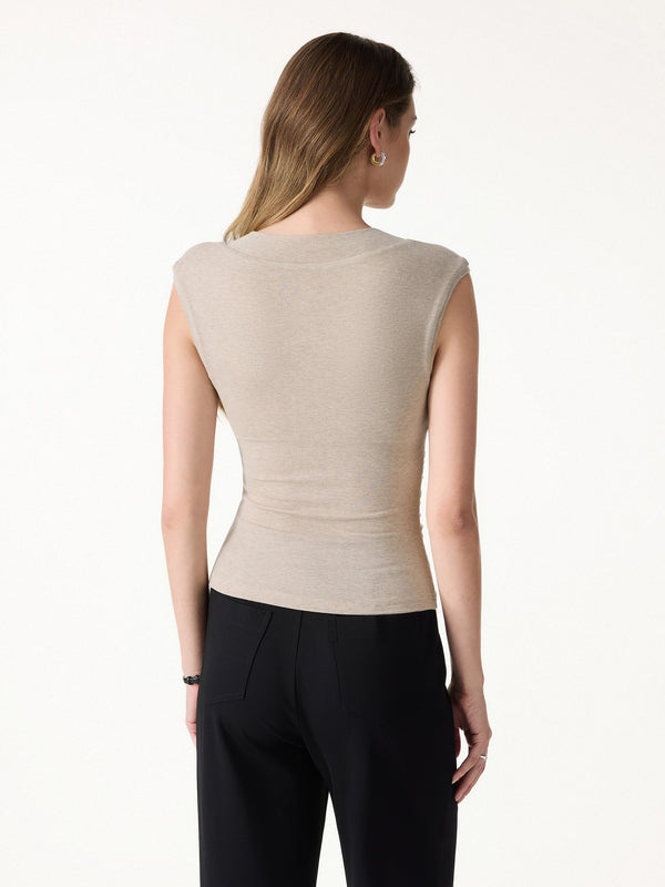 Sweat-Wicking V-Neck Wide Shoulder Ruched Bra Top