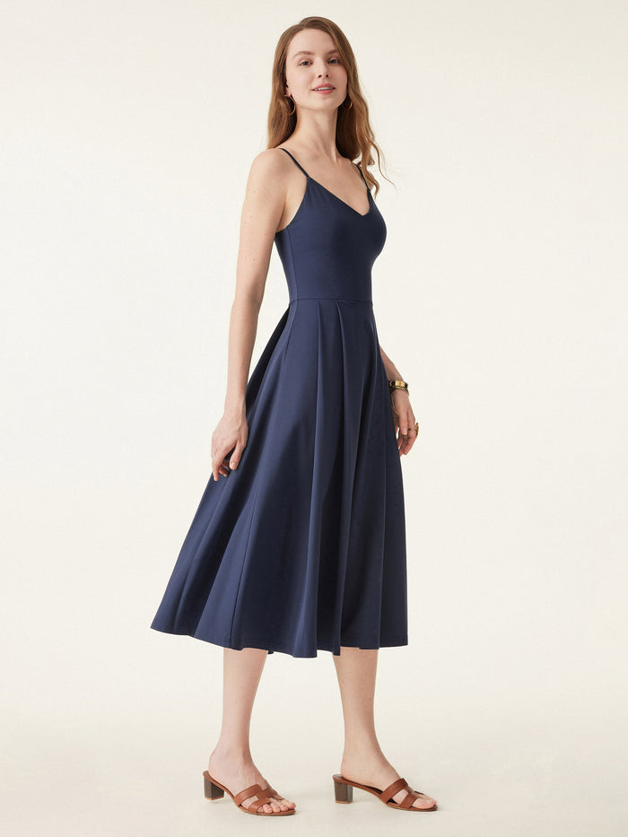 Bamboo Ponte V-neck Fit-and-flare Midi Bra Sundress with Pockets