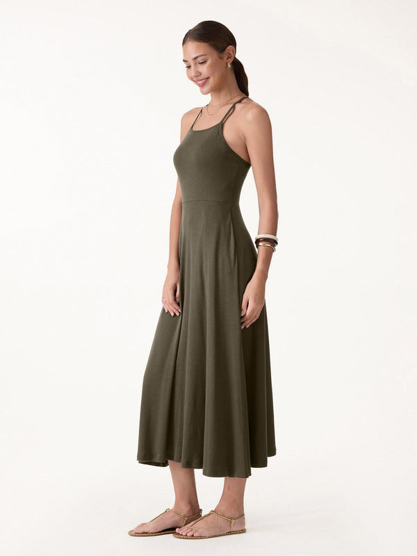 Soft Linen Knit Spaghetti Midi Bra Dress