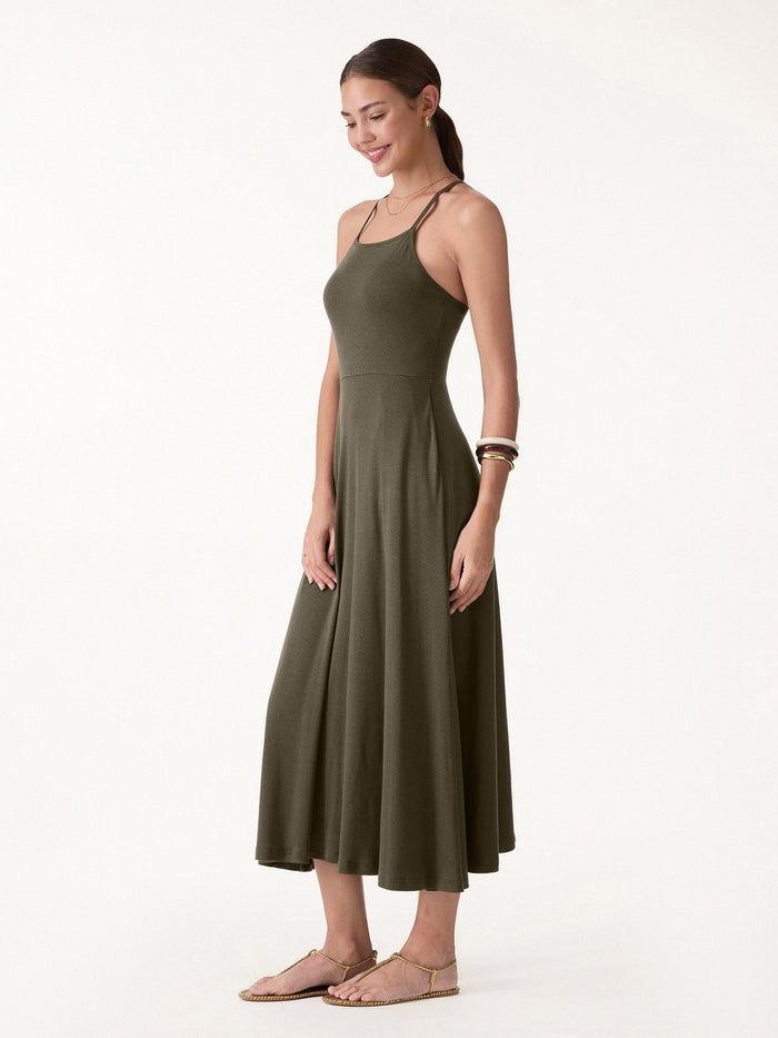Soft Linen Knit Spaghetti Midi Bra Dress