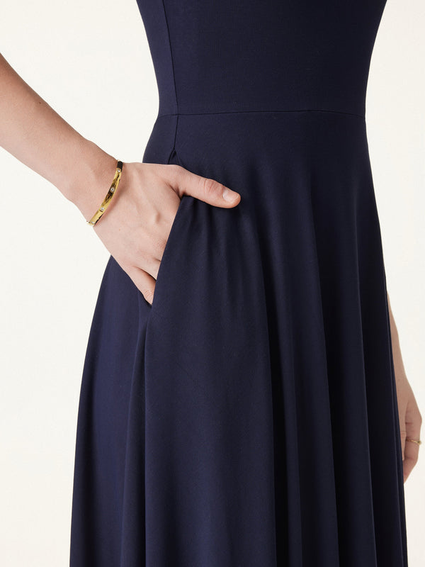 Flowy Square Neck Short Sleeve Midi Bra Dress