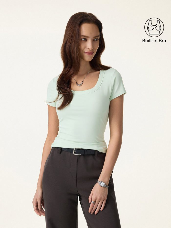 SkinKiss U-Neck Short Sleeve Everyday Bra Top