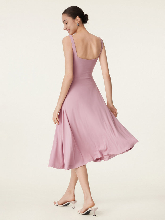 Square Neck Flowy New Airy Bra Midi Dress