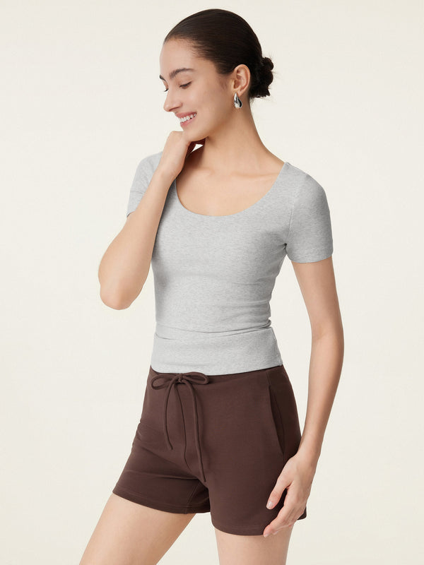Scoop Neck Short Sleeve Cotton New Airy Bra Top