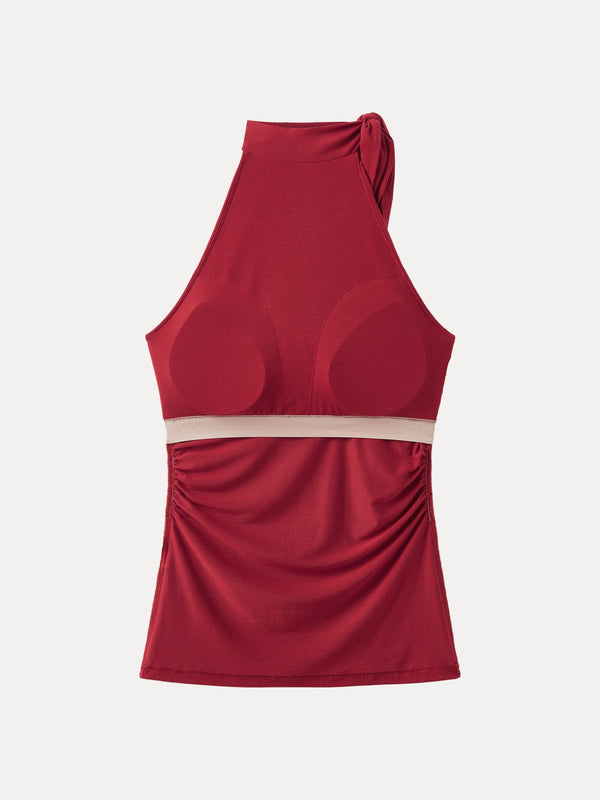 Side Ruched High Tie Neck New Airy Bra Tank