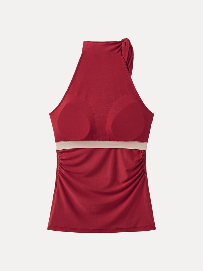 Side Ruched High Tie Neck New Airy Bra Tank