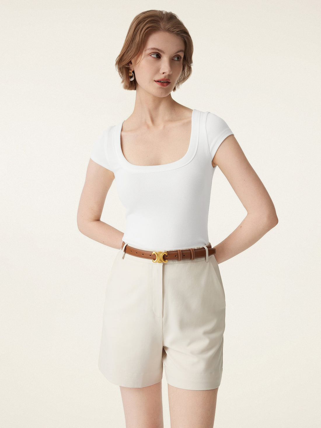 Stretch Cotton Square Neck Cap Sleeve Bra Top