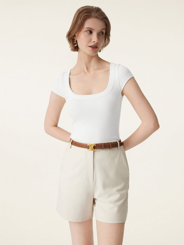 Stretch Cotton Square Neck Cap Sleeve Bra Top