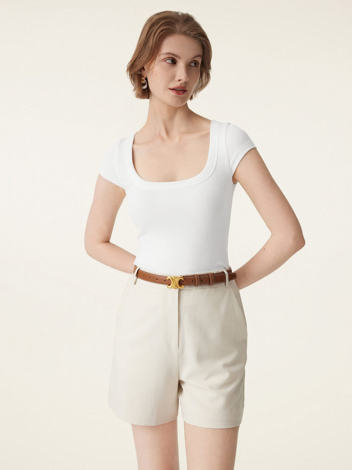 Stretch Cotton Square Neck Cap Sleeve Bra Top