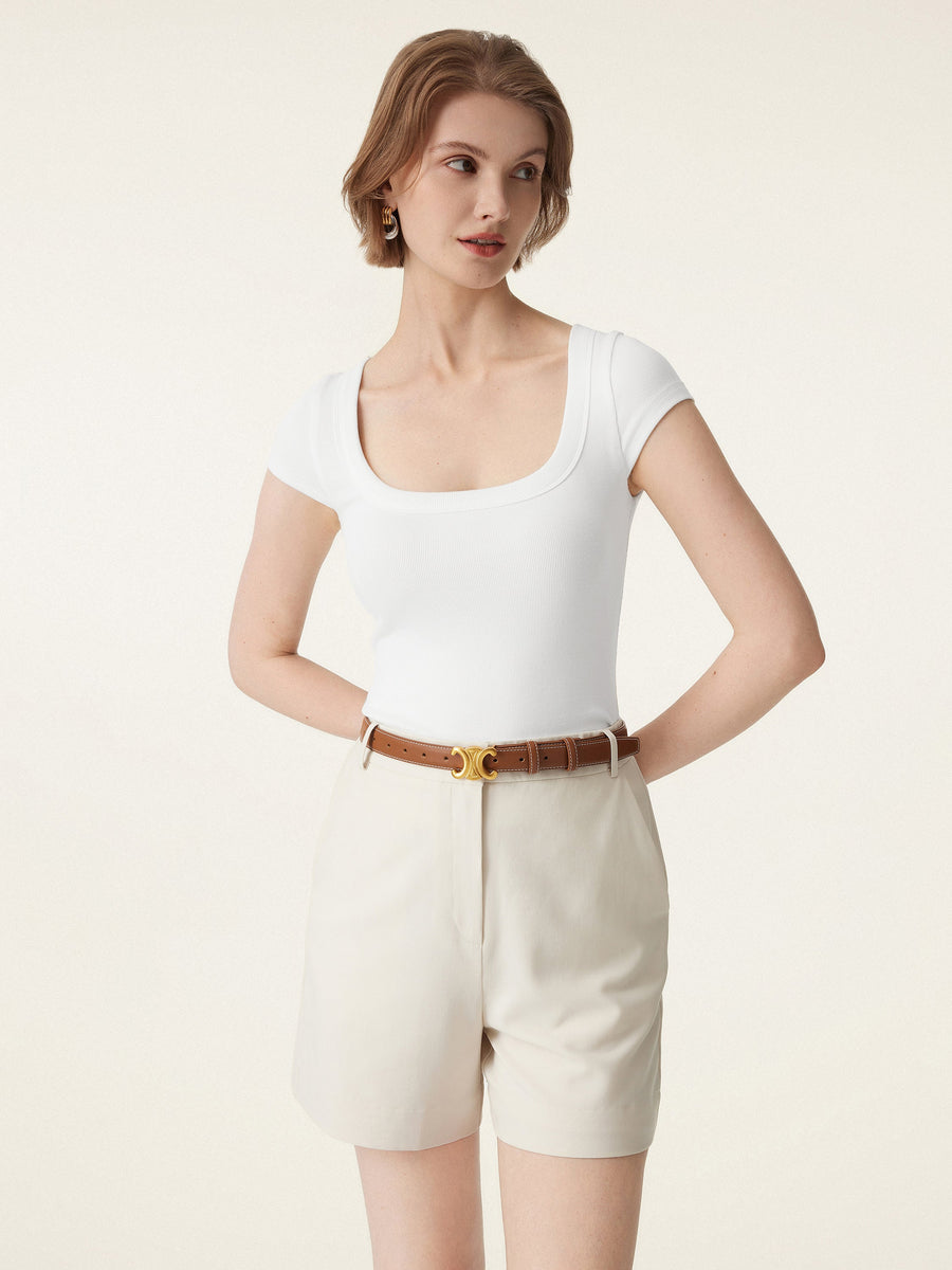 Stretch Cotton Square Neck Cap Sleeve Bra Top