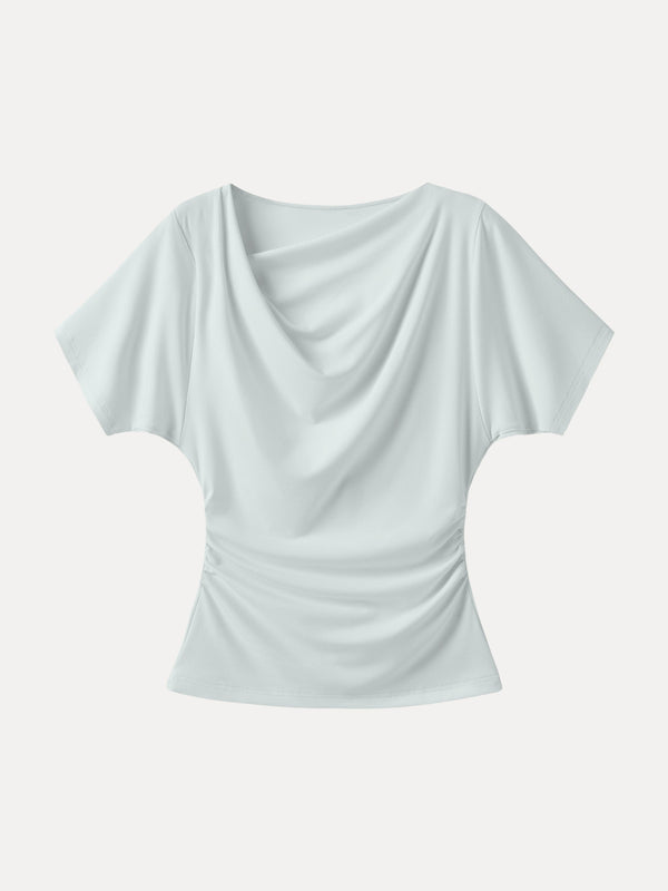 Asymmetrical Cowl Neck Ruched Top