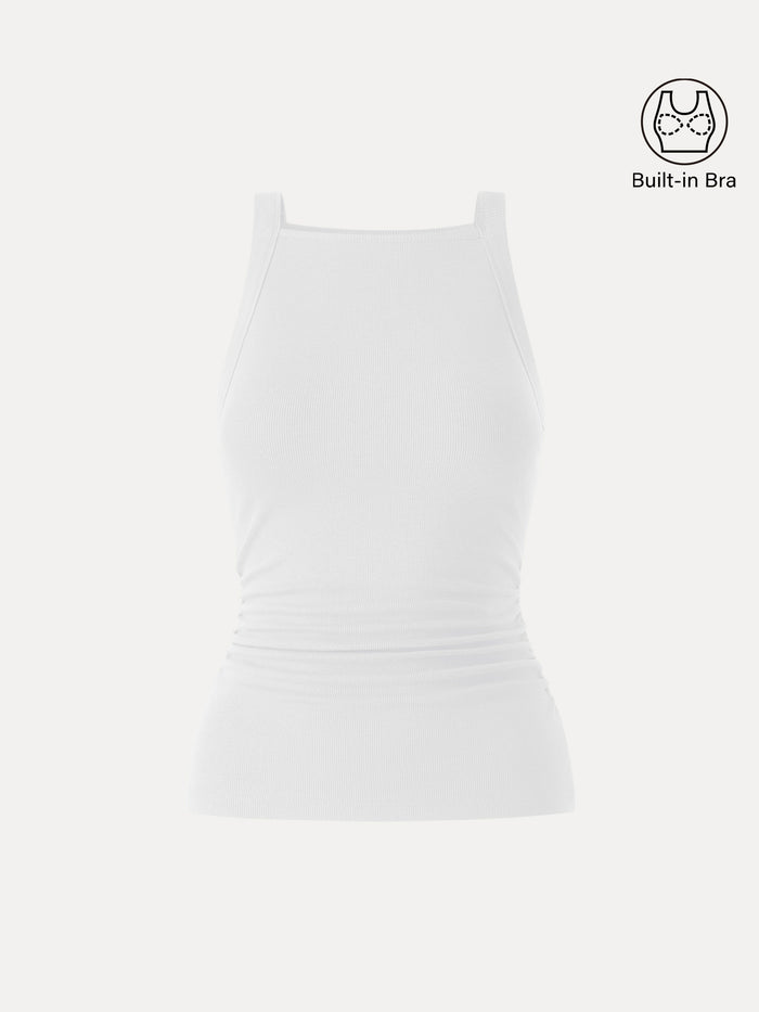 Plantive Chic Square Neck Ruched Rib Bra Tank