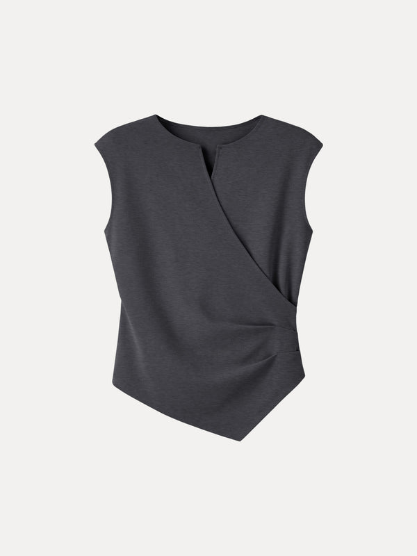 Surplice Wide Shoulder Tucked Angled Tank Top
