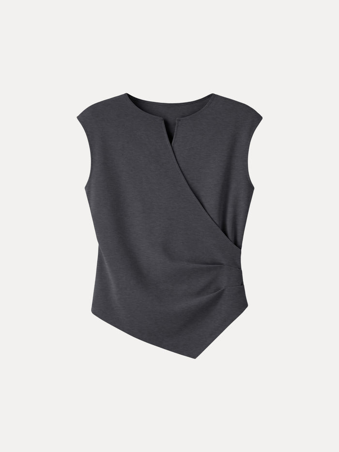 Surplice Wide Shoulder Tucked Angled Tank Top