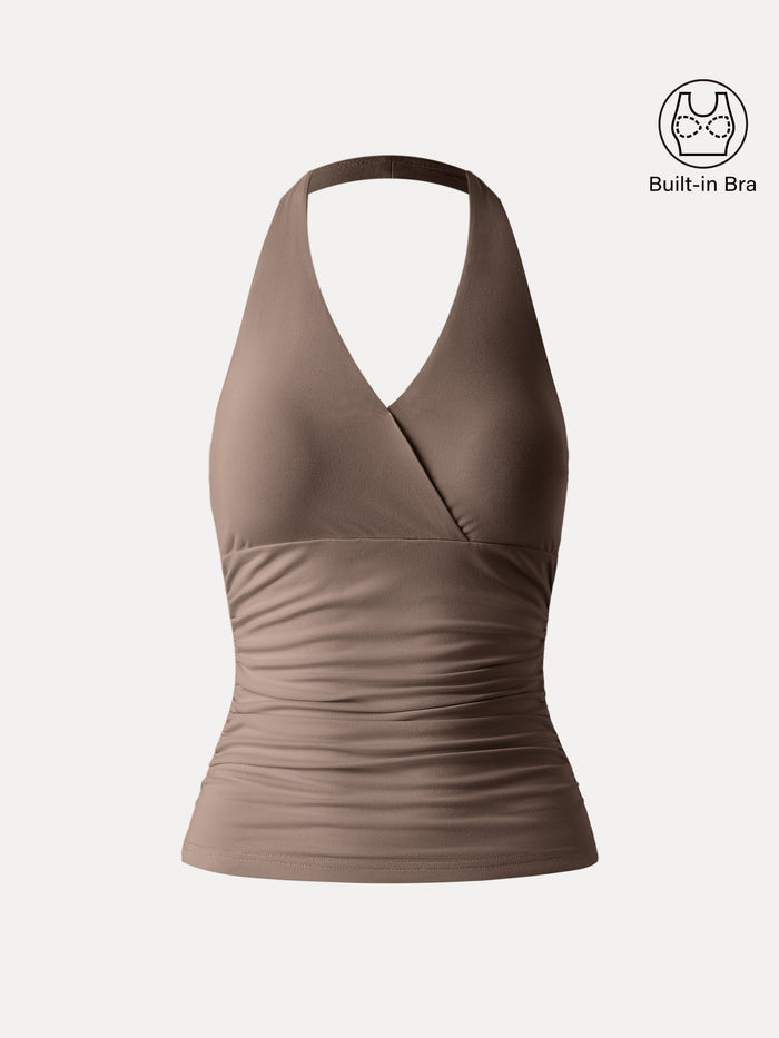 Halter Neck Side Gathered New Airy Bra Tank