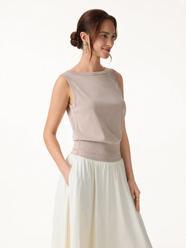Cotton-Linen Blend Reversible Boatneck Low Back Top