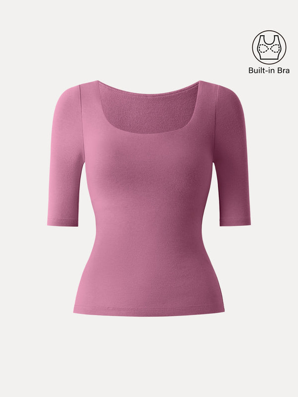 Essential Square Neck Elbow Length Sleeve Bra Top