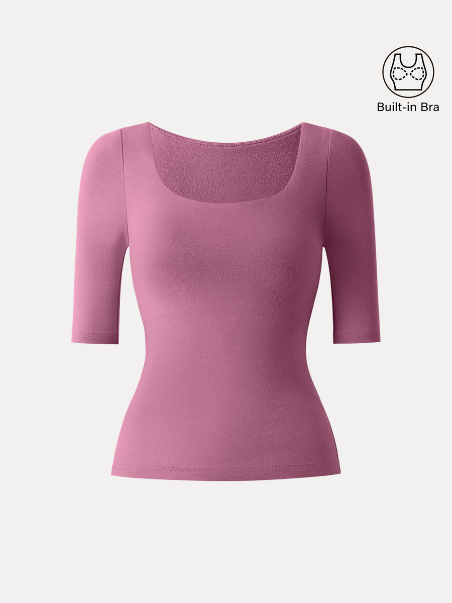 Essential Square Neck Elbow Length Sleeve Bra Top
