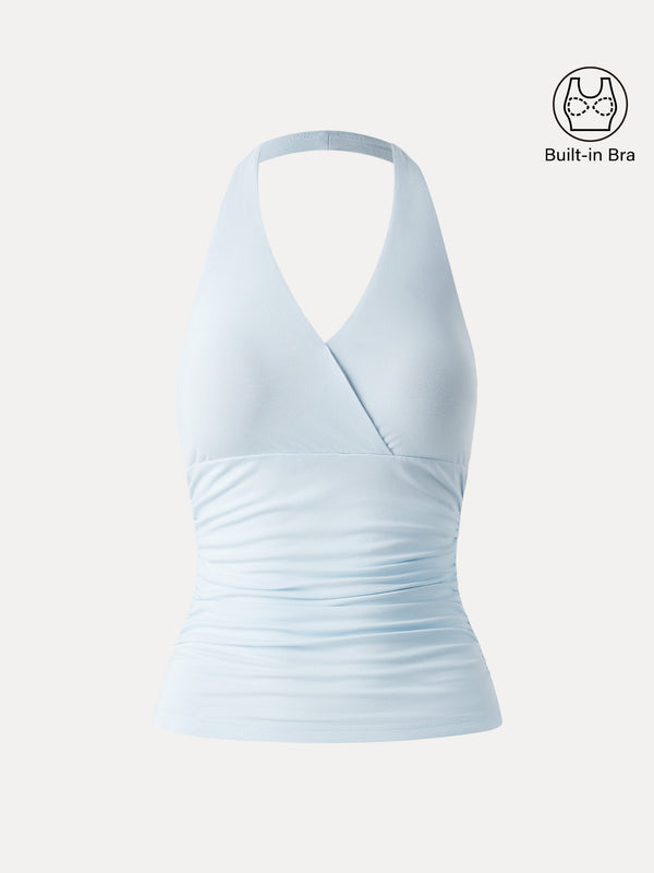 Halter Neck Side Gathered New Airy Bra Tank