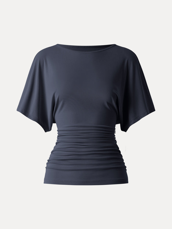 Effortless Boatneck Batwing Sleeve Side Ruched Top