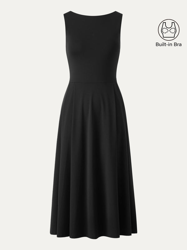 Boatneck Bamboo Ponte Bra Midi Dress with Pockets