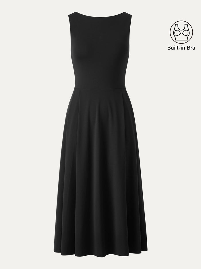Boatneck Bamboo Ponte Bra Midi Dress with Pockets