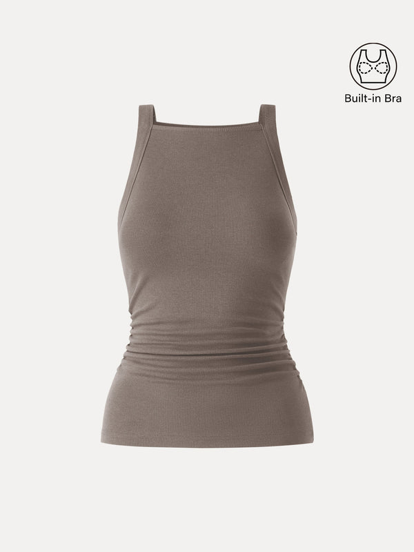 Plantive Chic Square Neck Ruched Rib Bra Tank