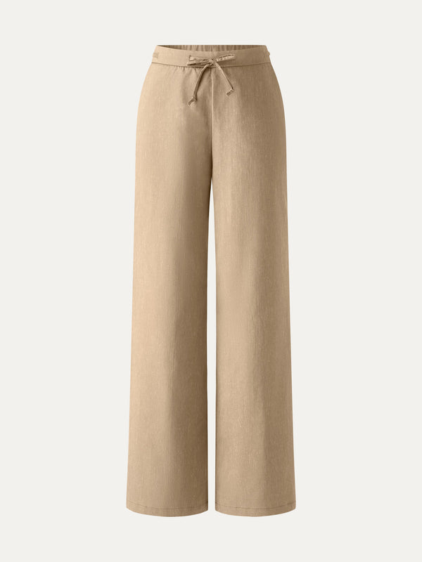 Wrinkle-Resistant Linen Drawstring Wide Leg Pant with Pockets