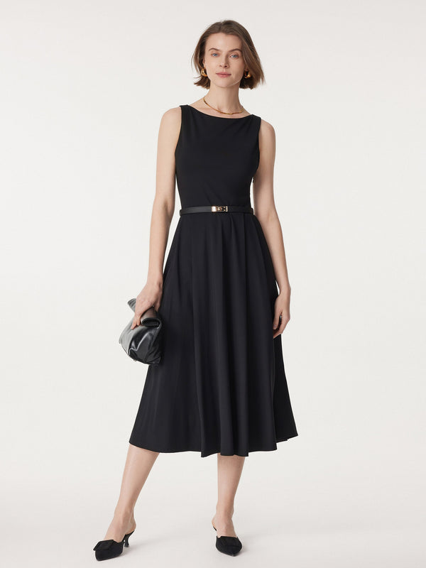 Boatneck Bamboo Ponte Bra Midi Dress with Pockets