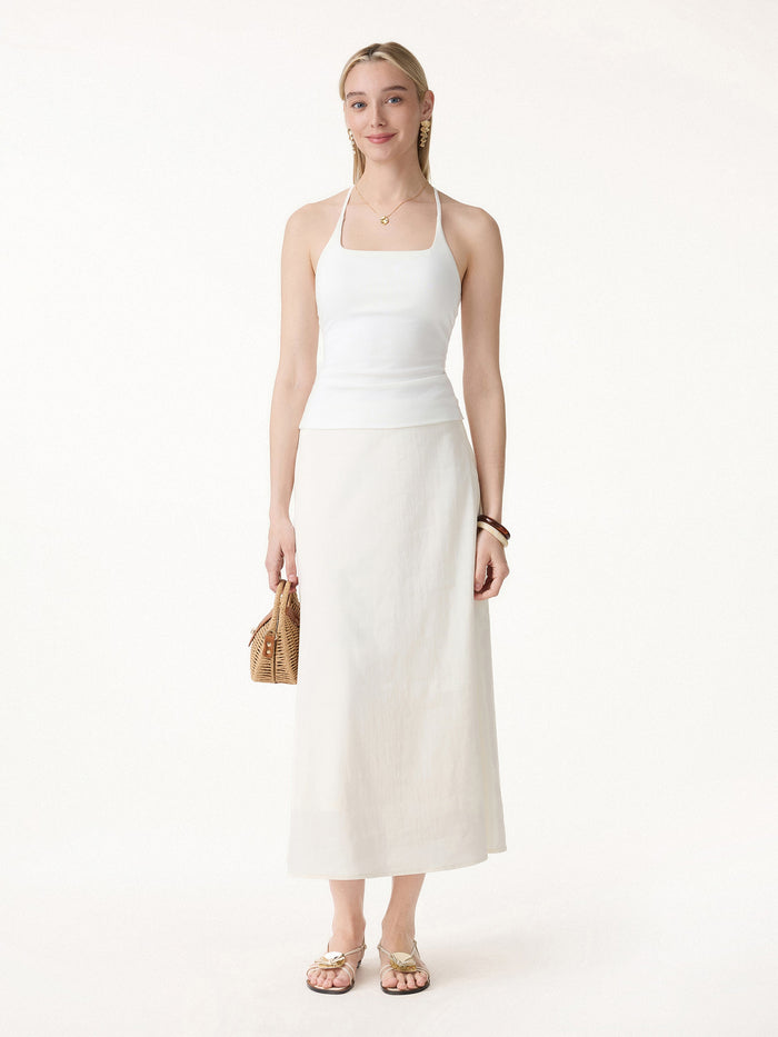 Lyocell-Linen Blend Maxi Flared Pull-On Skirt
