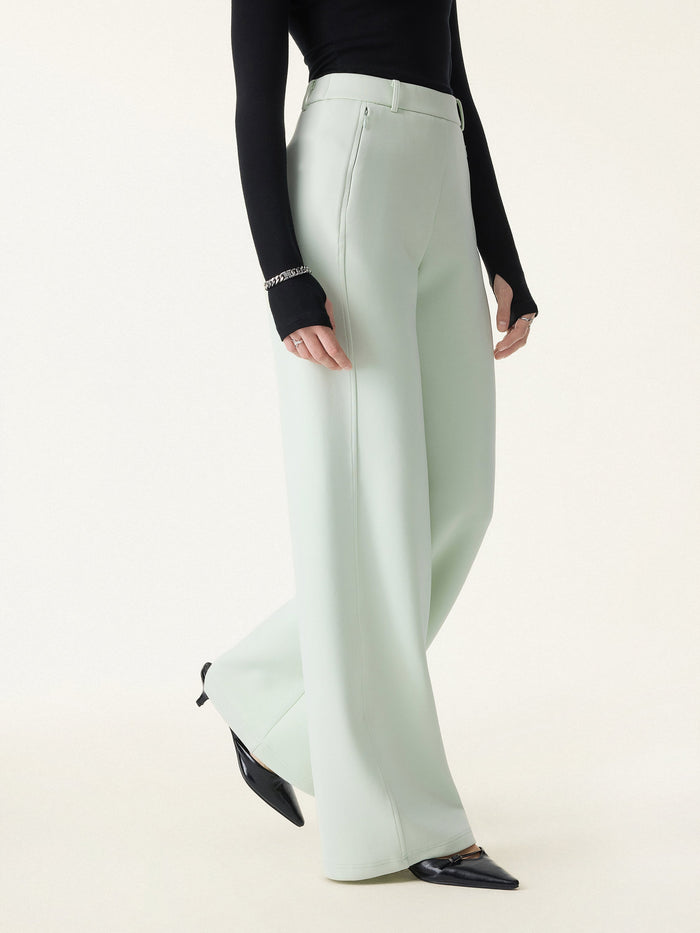 Stretch Cotton Blend Slimming High Rise Wide Leg Pant