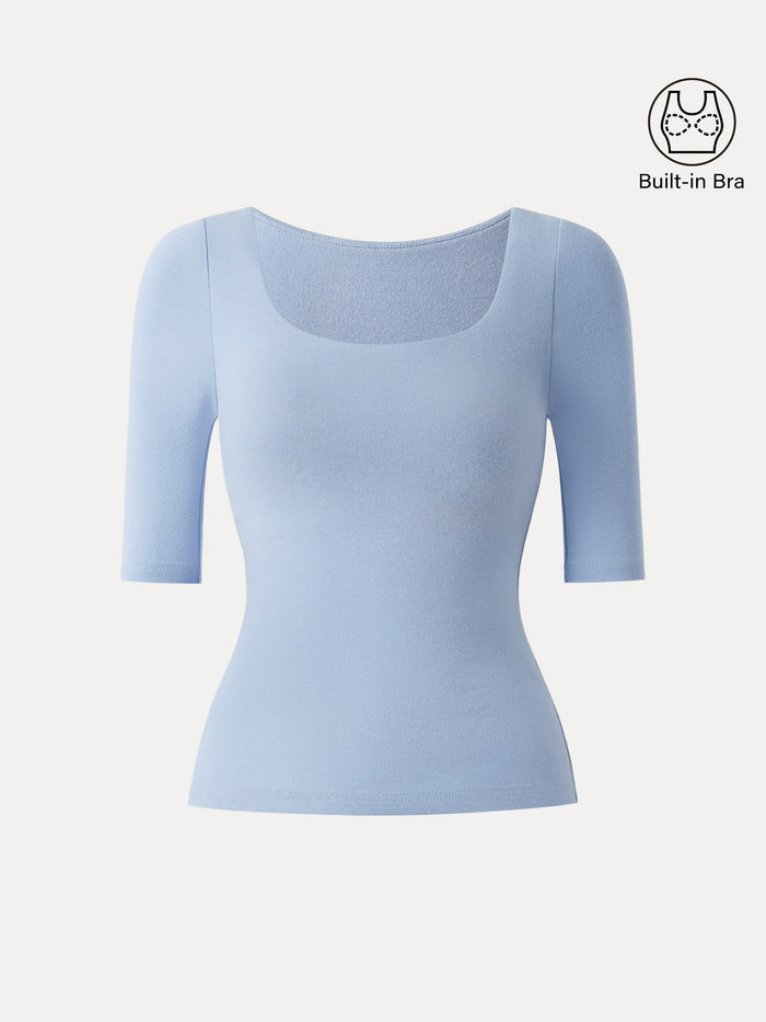 Essential Square Neck Elbow Length Sleeve Bra Top