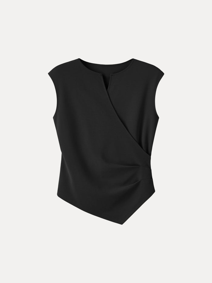 Surplice Wide Shoulder Tucked Angled Tank Top