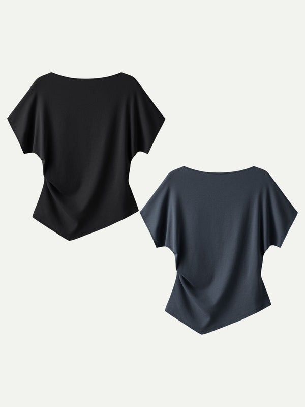 Cotton Lyocell Boatneck Angled Summer Tee